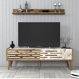 Hanah Home Valensiya 140 Mueble de TV - Nogal, Blanco, Mármol